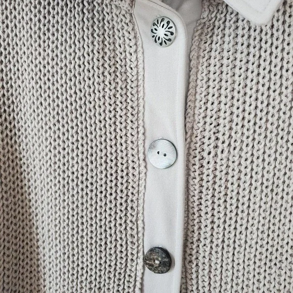 Pure Handknit High Low Pleated Chunky Cardigan Size S Cotton Beige boho gorpcore - Picture 2 of 13